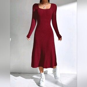 Casual Dress Burgundy Knit Woven Ribbed Lounge Style To Clothing